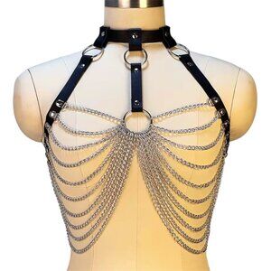 Women Trend Punk Belt Bondage Belt Street Style Silver Chain Suspenders